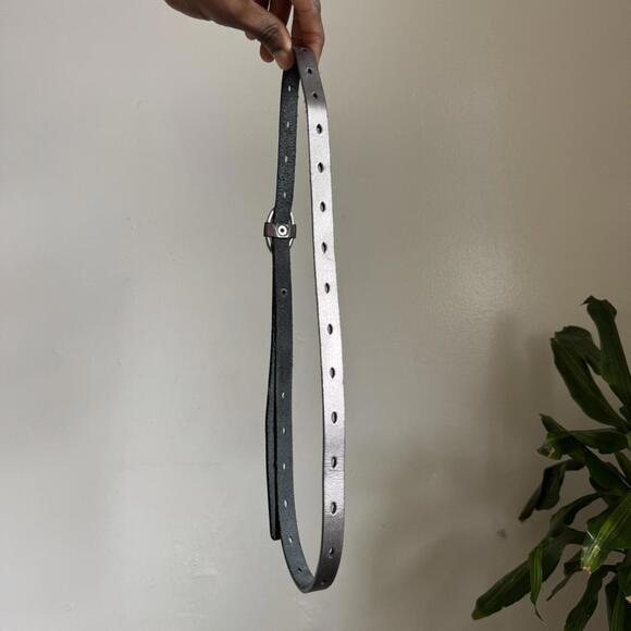 Vintage Grey genuine leather mini belt with silver buckle size S - Picture 3 of 4